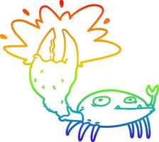 rainbow gradient line drawing cartoon crab with big claw vector