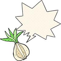 cartoon onion and speech bubble in comic book style vector