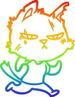 rainbow gradient line drawing tough cartoon cat running vector