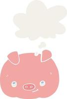 cartoon happy pig and thought bubble in retro style vector