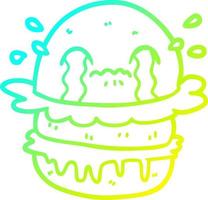 cold gradient line drawing cartoon crying fast food burger vector