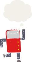 robot de dibujos animados y burbuja de pensamiento en estilo retro vector