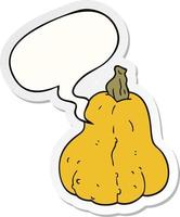 cartoon squash and speech bubble sticker vector