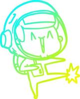 cold gradient line drawing happy cartoon astronaut dancing vector