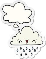 cartoon storm cloud and thought bubble as a printed sticker vector