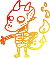 warm gradient line drawing spooky skeleton demon vector