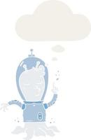 cartoon alien and thought bubble in retro style vector