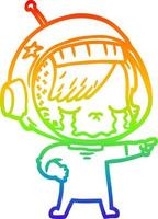 rainbow gradient line drawing cartoon crying astronaut girl vector