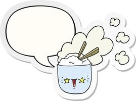 cute cartoon hot rice bowl and speech bubble sticker vector