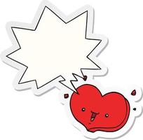 cartoon happy love heart and speech bubble sticker vector