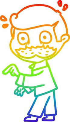 rainbow gradient line drawing cartoon man with mustache making a point