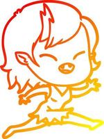 warm gradient line drawing cartoon laughing vampire girl running vector