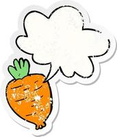 cartoon root vegetable and speech bubble distressed sticker vector