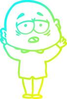 cold gradient line drawing cartoon tired bald man vector