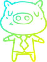 cold gradient line drawing cartoon content pig in shirt and tie vector