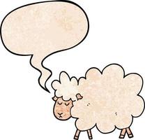 cartoon sheep and speech bubble in retro texture style vector