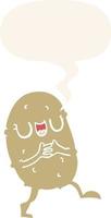 cartoon happy potato and speech bubble in retro style vector