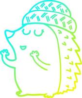 cold gradient line drawing cartoon hedgehog wearing hat vector