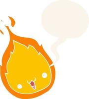 cute cartoon flame and speech bubble in retro style vector