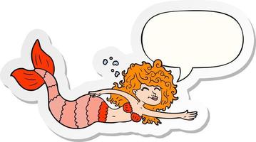 cartoon mermaid and speech bubble sticker vector