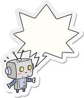 cute cartoon surprised robot and speech bubble sticker vector