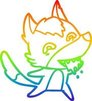 dibujo de línea de gradiente de arco iris lobo hambriento de dibujos animados vector