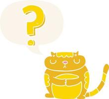 cartoon cat and question mark and speech bubble in retro style vector