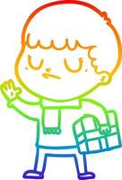 rainbow gradient line drawing cartoon grumpy boy vector