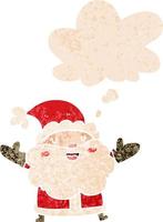 cartoon santa claus and thought bubble in retro textured style vector