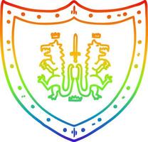 rainbow gradient line drawing cartoon heraldic shield vector