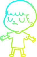 cold gradient line drawing cartoon grumpy boy vector