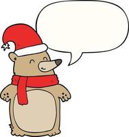 cartoon christmas bear and speech bubble vector