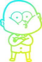 cold gradient line drawing cartoon bald man staring vector