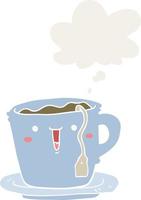 cute cartoon cup and saucer and thought bubble in retro style vector