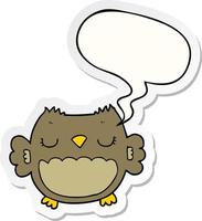cute cartoon owl and speech bubble sticker vector