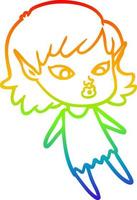 rainbow gradient line drawing pretty cartoon elf girl vector