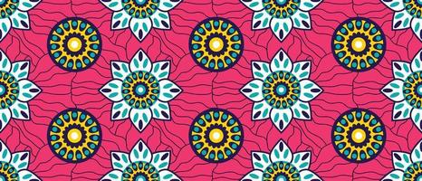 African ethnic traditional pink background pattern. seamless beautiful Kitenge, chitenge style. fashion design in colorful. Geometric circle abstract motif. Floral Ankara prints, African wax prints.
