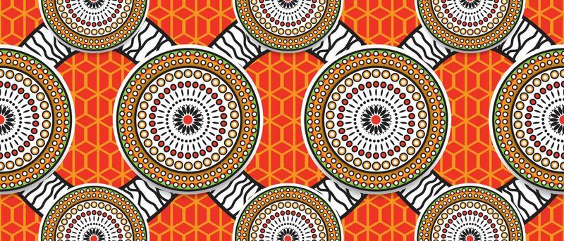 African ethnic traditional red orange color pattern. seamless beautiful Kitenge, chitenge style. fashion design in colorful. Geometric circle abstract motif. Floral Ankara prints, African wax prints.