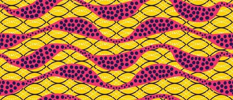 patrón africano. fondo amarillo y rosa. hermoso kitenge sin costuras, estilo chitenge. diseño africano de moda en colores. motivo abstracto. estampados de ankara, estampados de cera africana. vector