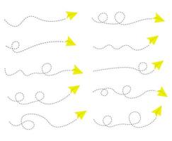 conjunto de ruta de avión de papel de línea discontinua vector