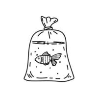 Cute little goldfish swimming in transparent bag vector