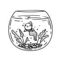 Cute little baby goldfish nadando bajo el agua en el acuario vector