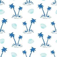 Cute summer print with tropical palm trees and seashells silhouettes vector