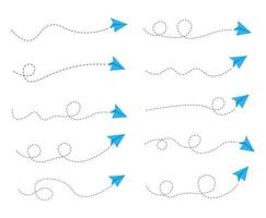 conjunto de ruta de avión de papel de línea discontinua vector