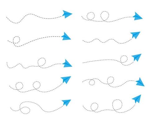 Set of Dashed Line Paper Airplane Route