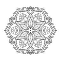 diseño de mandala floral con arte lineal en blanco y negro de estilo étnico vector