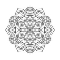 diseño de mandala floral con arte lineal en blanco y negro de estilo étnico vector