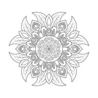 Floral mandala design with ethnic style black and white line art vector