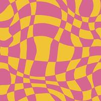 Vintage retro pink yellow warped checkerboard seamless pattern background design vector