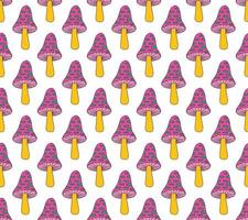 Seamless pattern with colorful trippy psychedelic spotted mushroom.  seamless pattern vector background. Retro vintage nostalgic groovy repeat texture design